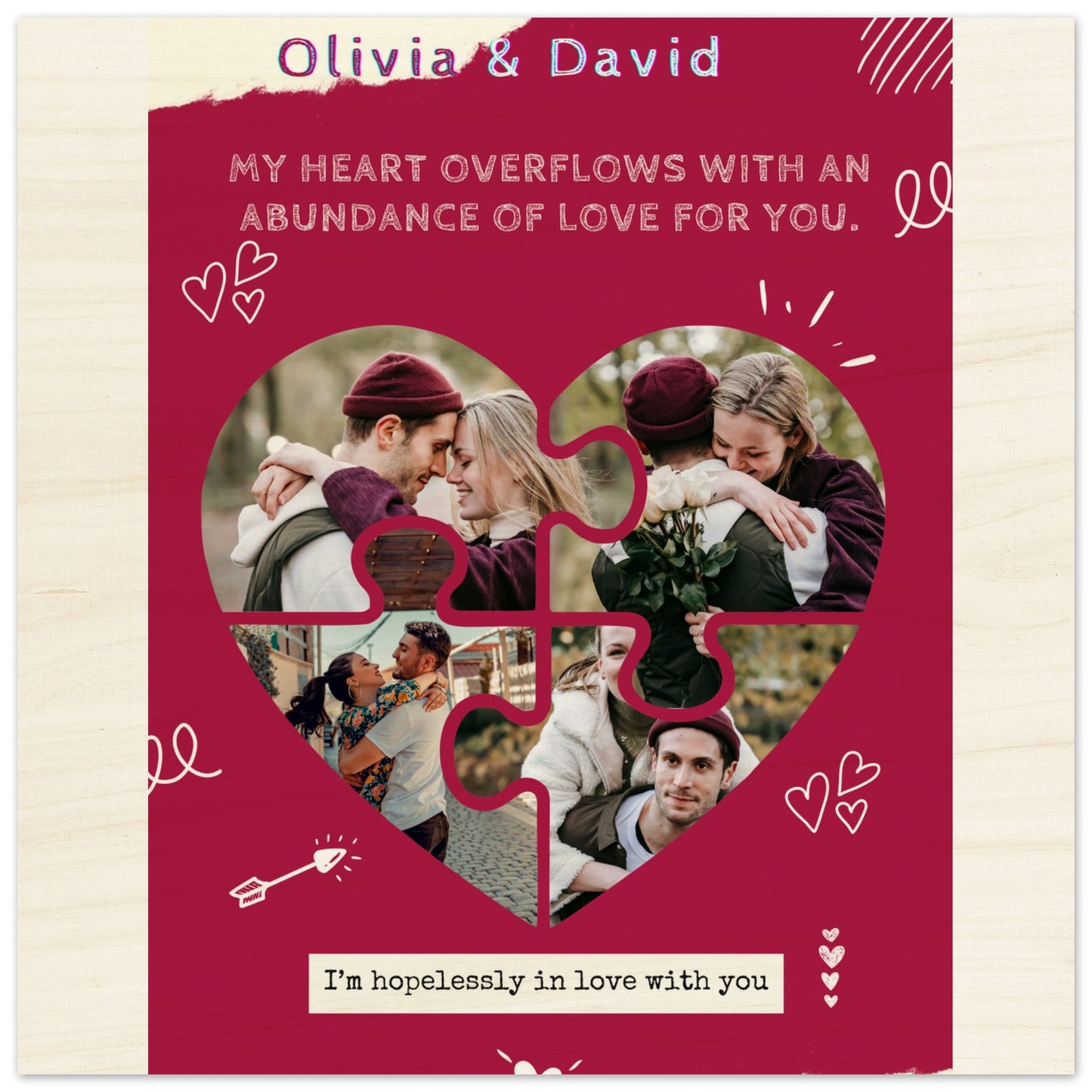 Personalized Love Poster | Unique wooden photo keepsake