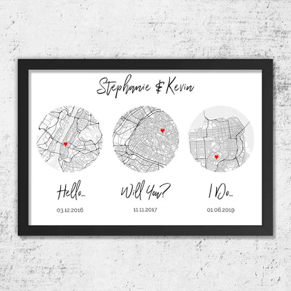 Eternal Love Story: Personalized Map Art Print